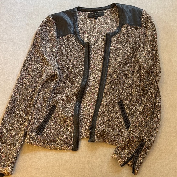 rag & bone Jackets & Blazers - Rag & Bone Women's raglan/boucle Jacket with Black Leather trim size large
